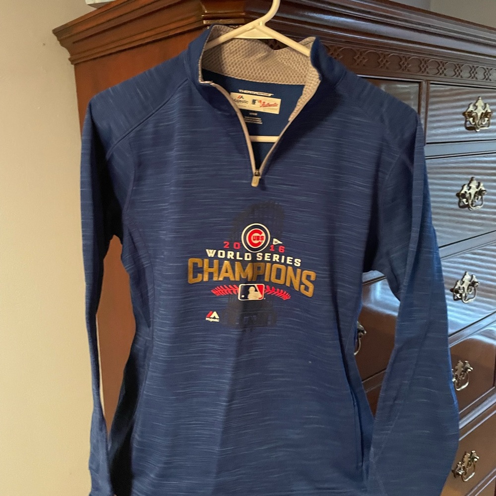 Majestic Chicago Cubs Navy Blue 2016 World Series Champions Quarter-Zip Pullover